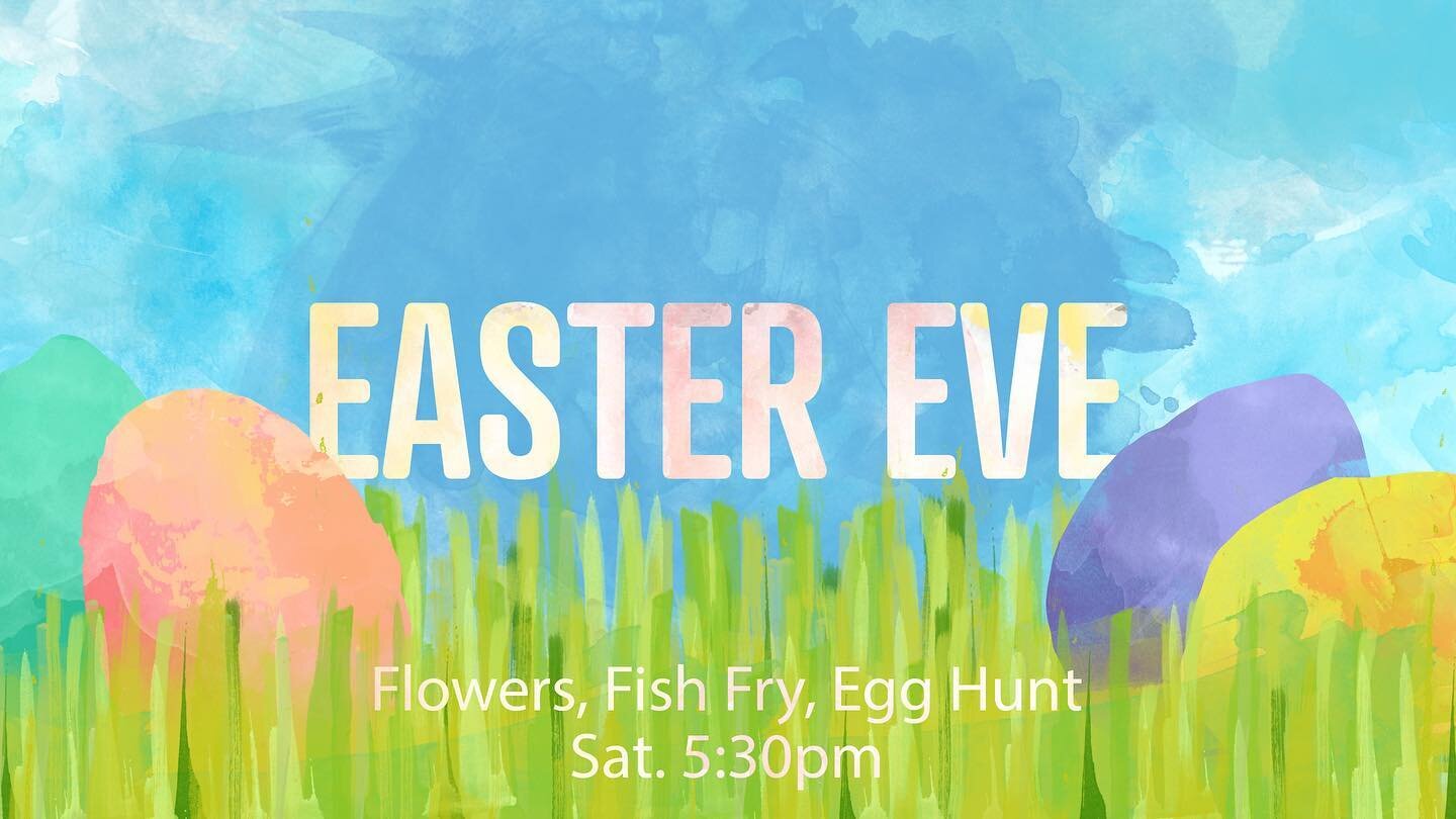 We start things tonight with decorating the cross at 5:30pm. Followed by the fish fry and egg hunt! Bring flowers for the cross and the food and egg hunt are FREE. It&rsquo;s going to be a blast!