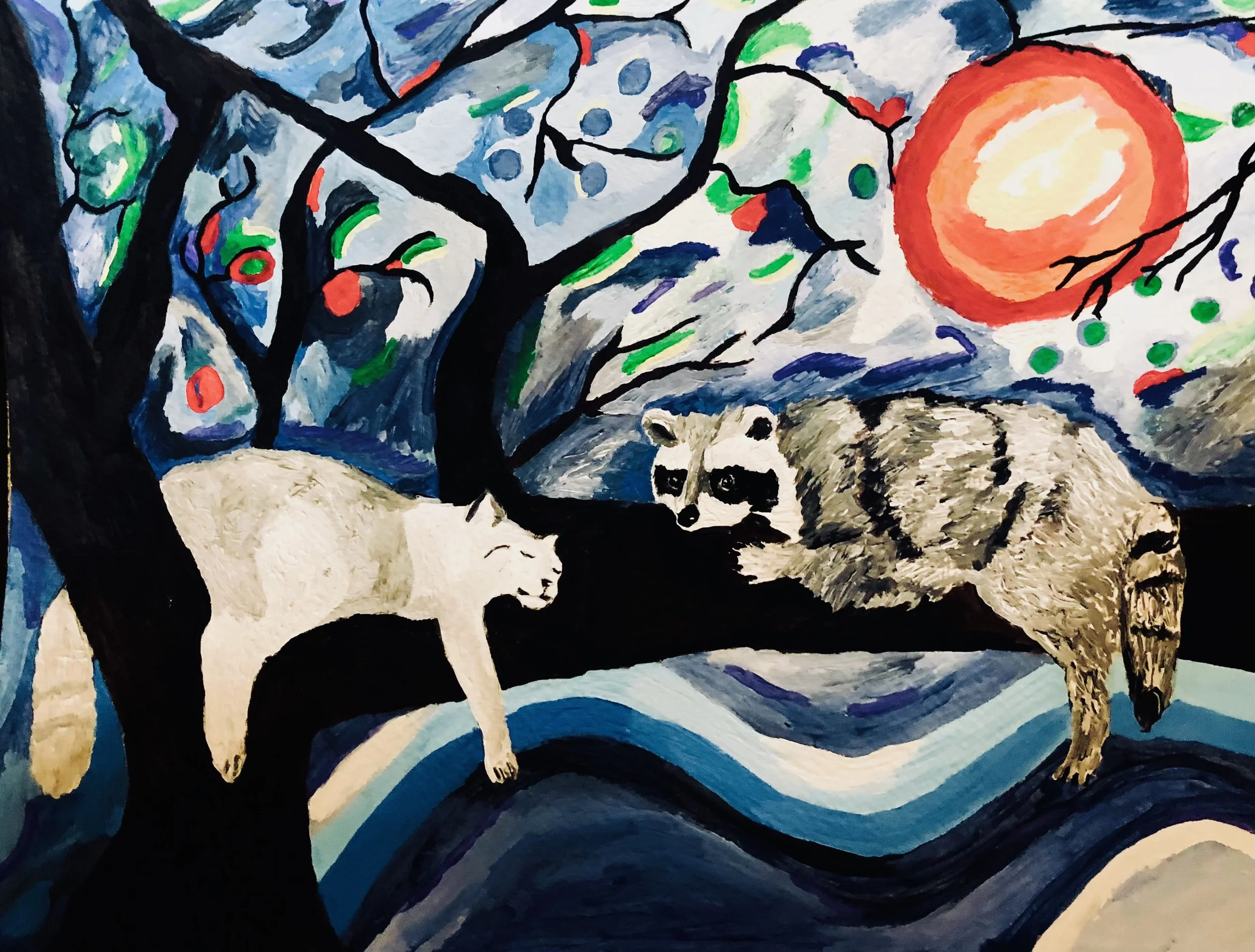 Note Card - Cat & Raccoon in tree- van Gough