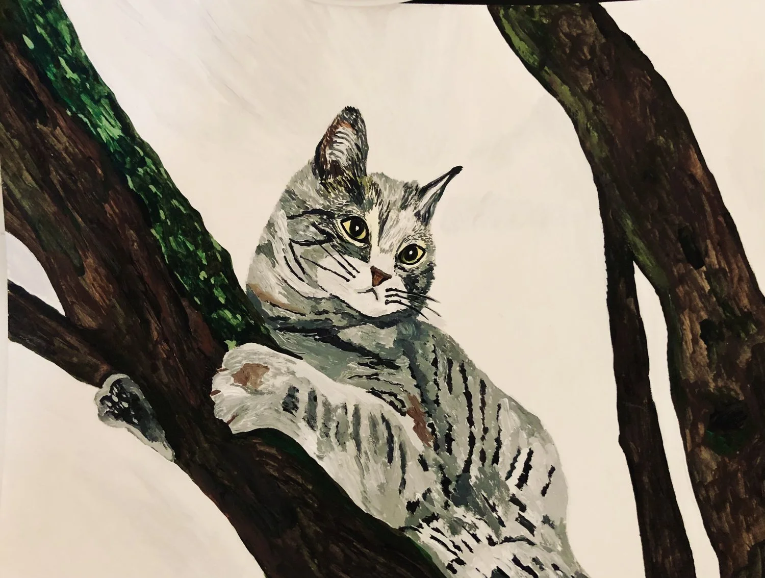 Cat in Tree - Original Acrylic Painting