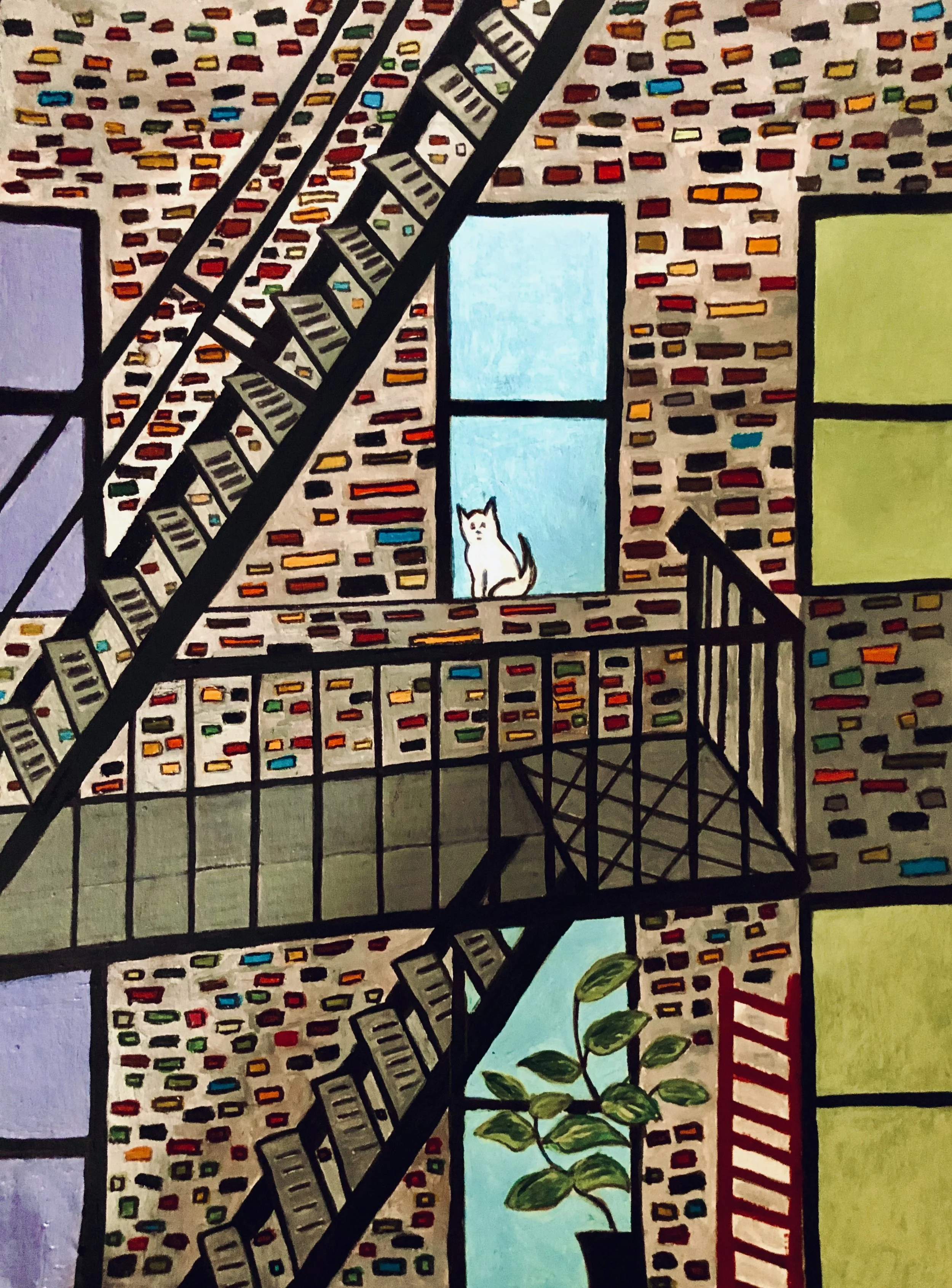 SOLD -Cat on Fire Escape-