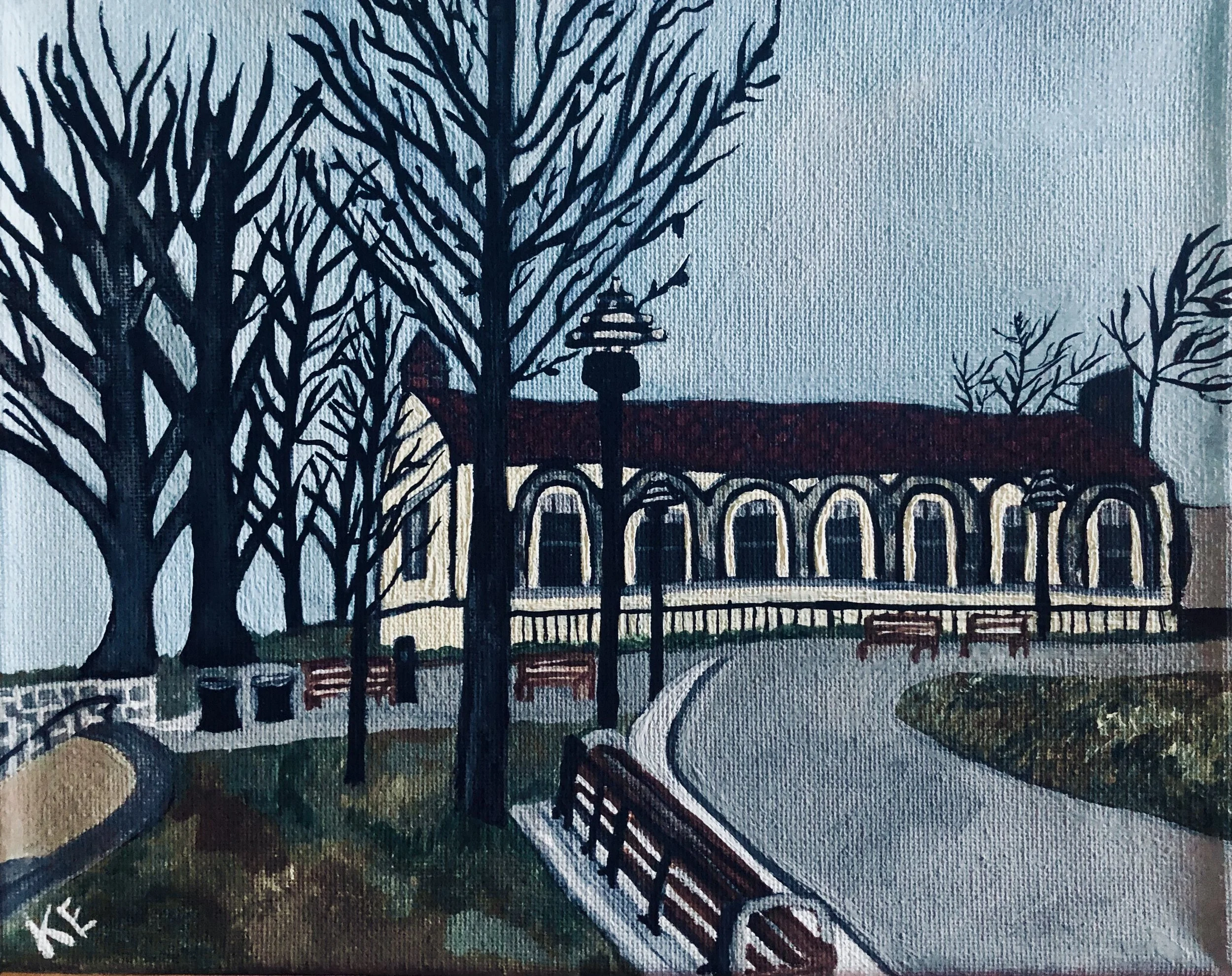 Faber Pool & Park - Winter - Original Acrylic Painting