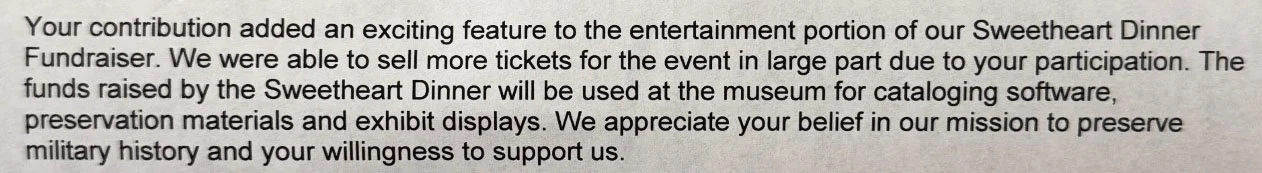 Official letter of recommendation from the VFW Museum of Military History for magician Christopher Moro
