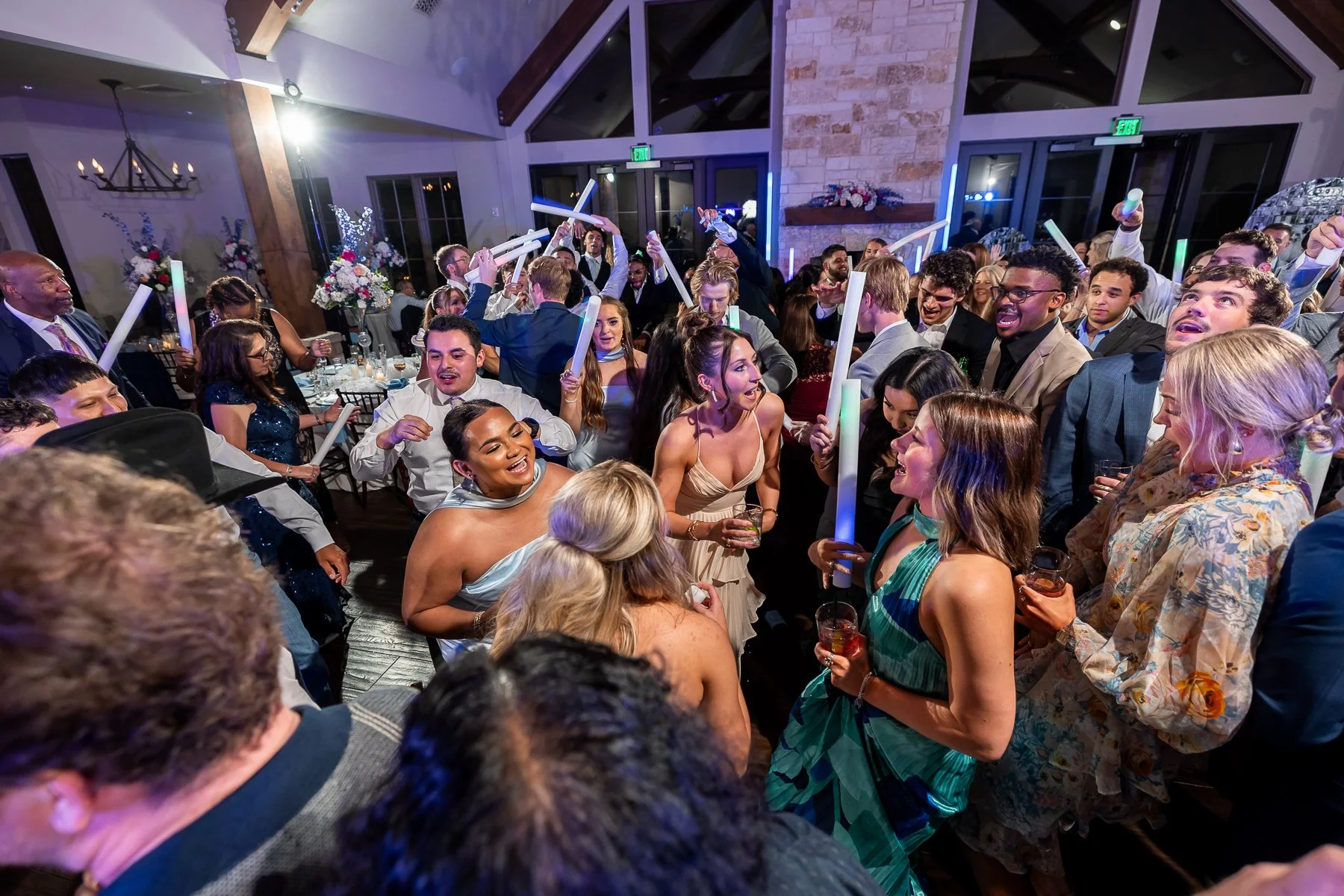 Wedding guests celebrating on the dance floor at The Laurel.