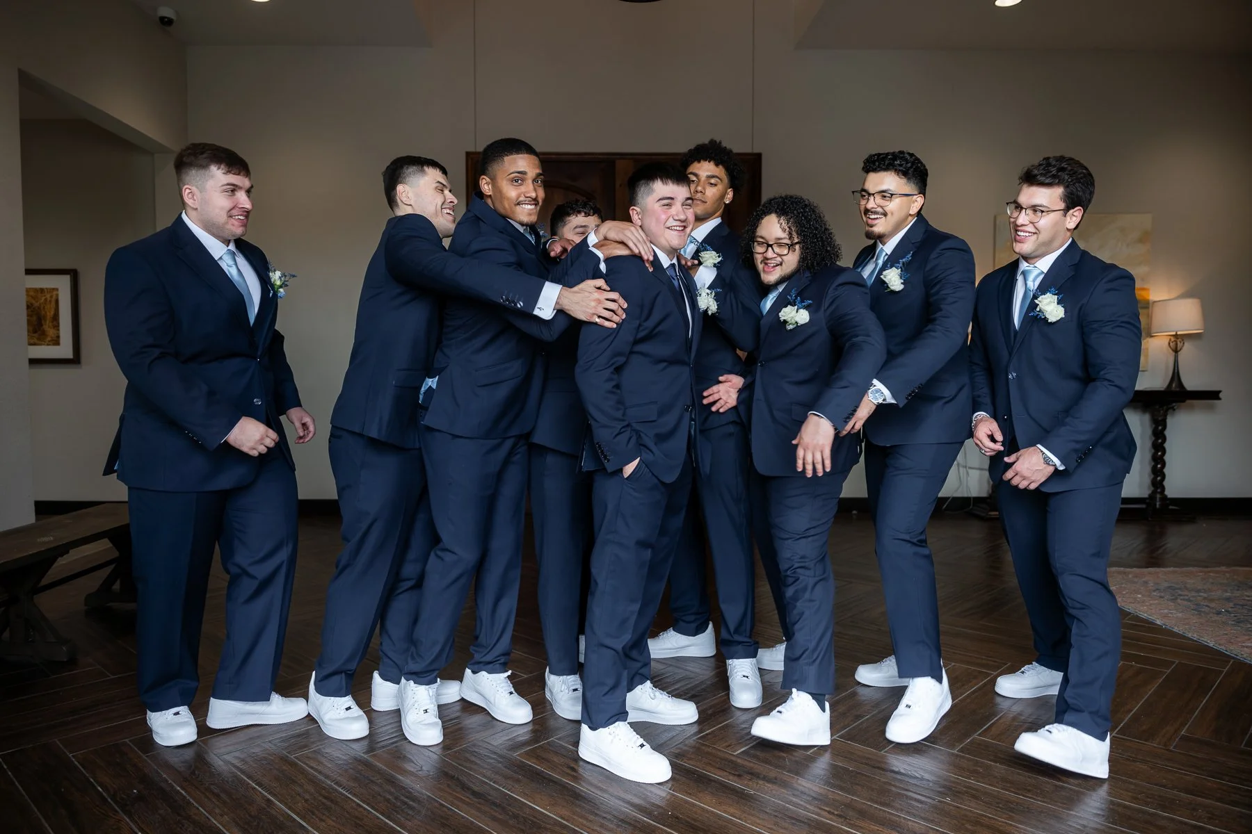 Groom and groomsmen portraits at The Laurel wedding venue.