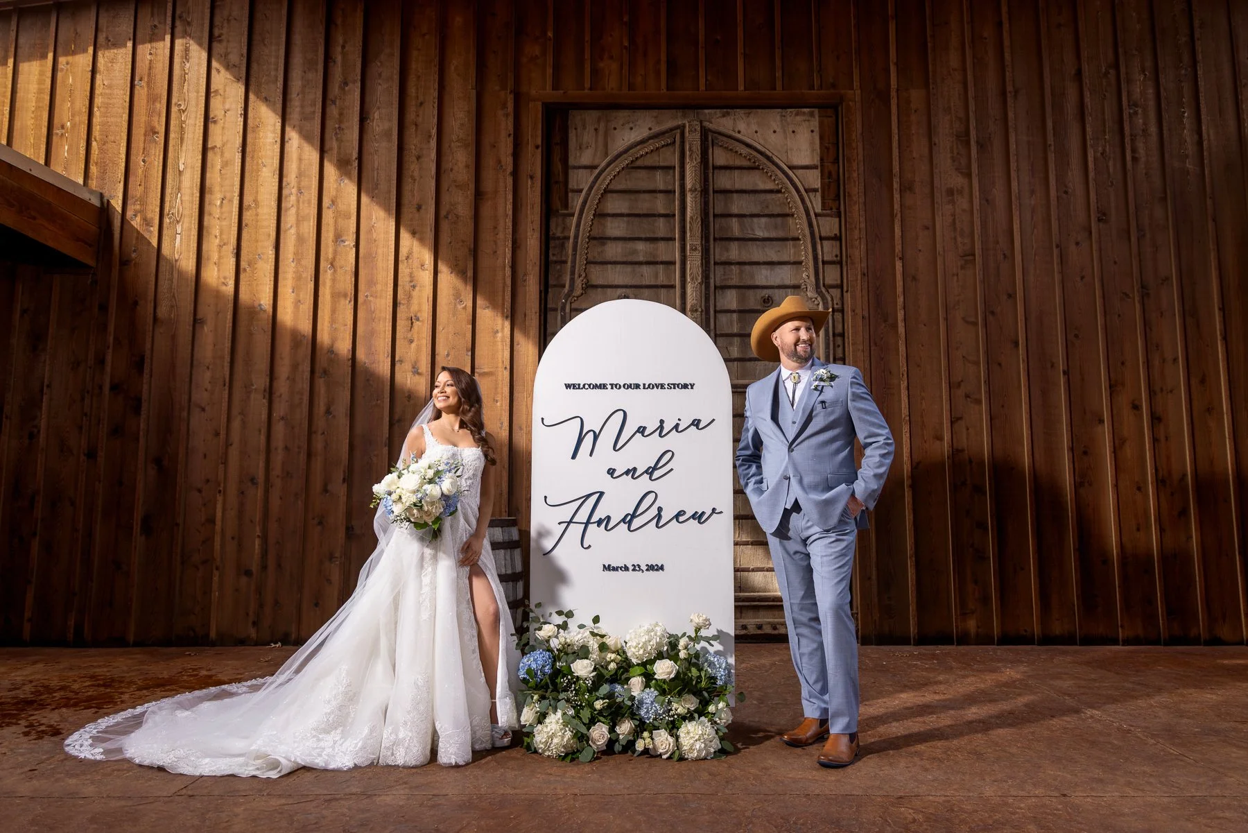 Bride and groom during their wedding portraits at Lucky Spur Ranch in Justin, TX.