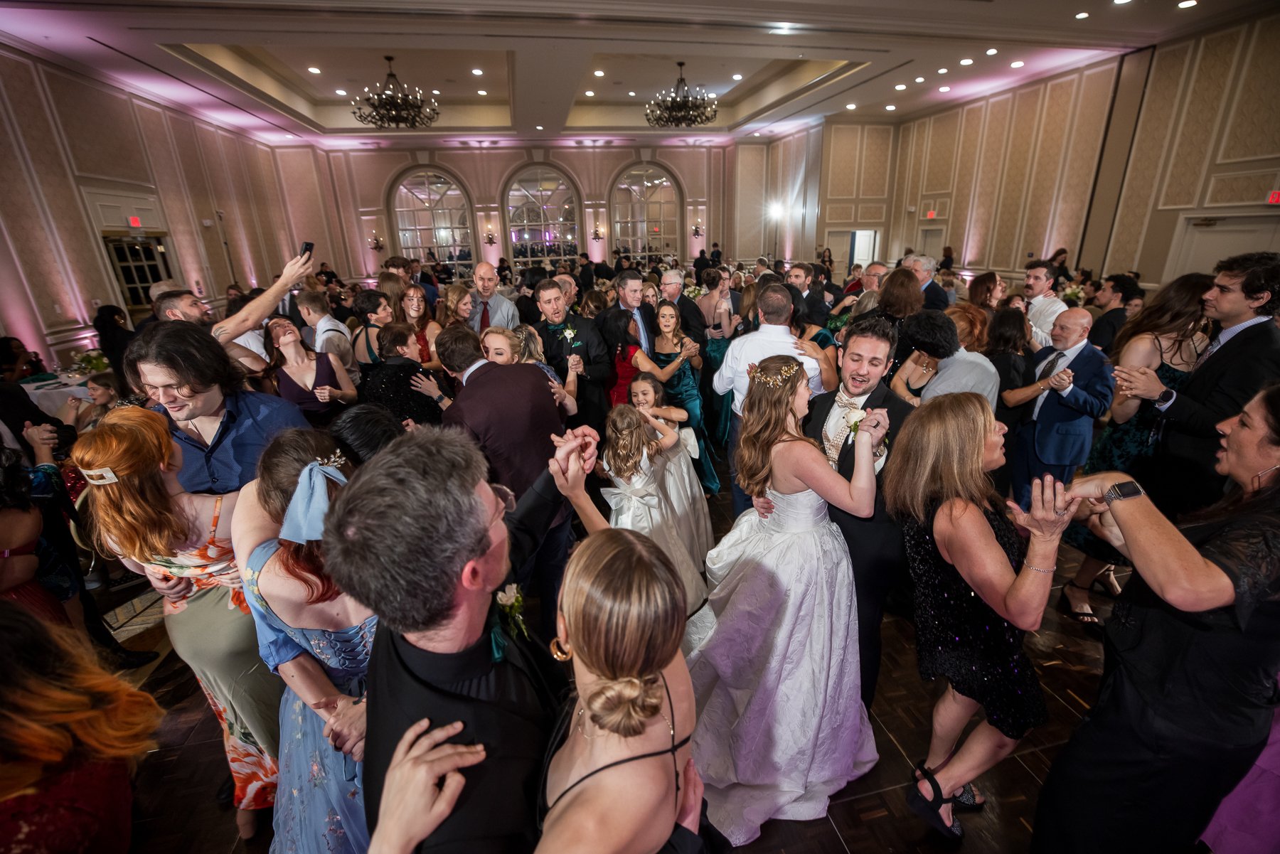 Packed dance floor during a wedding reception at The Adolphus Hotel in downtown Dallas