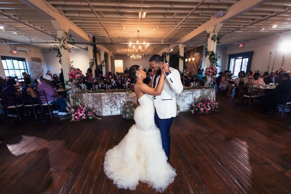 Bride and groom sharing their first dance at The Brik in Fort Worth, Texas.
