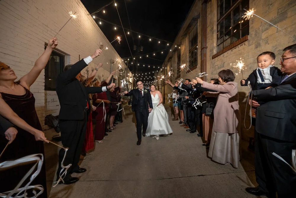 Wedding couple making a sparkler exit at 4Eleven in Fort Worth, Texas