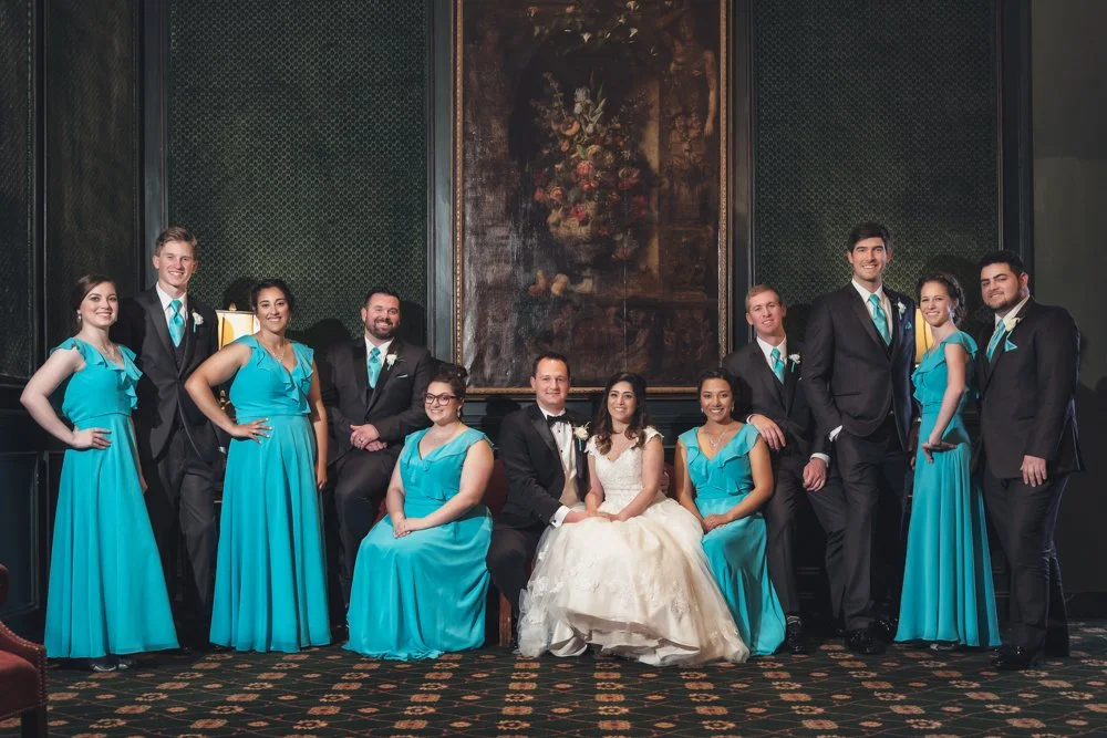 Bride and groom sharing an elegant wedding portrait at The Fort Worth Club in Fort Worth Texas.