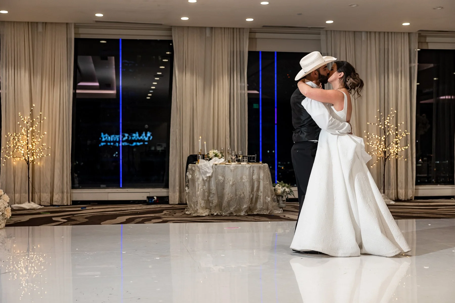 Bride and groom sharing their last dance during their wedding at The Westin Dallas Downtown
