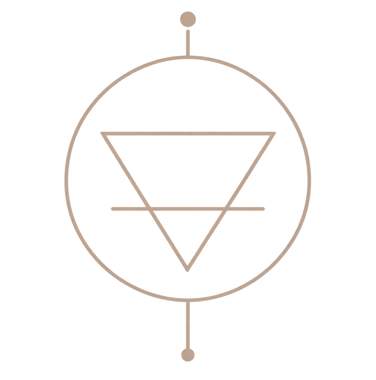 A geometric symbol with a circle, an upward triangle, and a horizontal line inside the circle, over a black background with red and yellow specks.