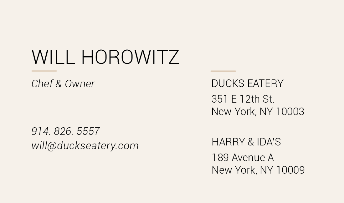 Back of business card, with contact information.