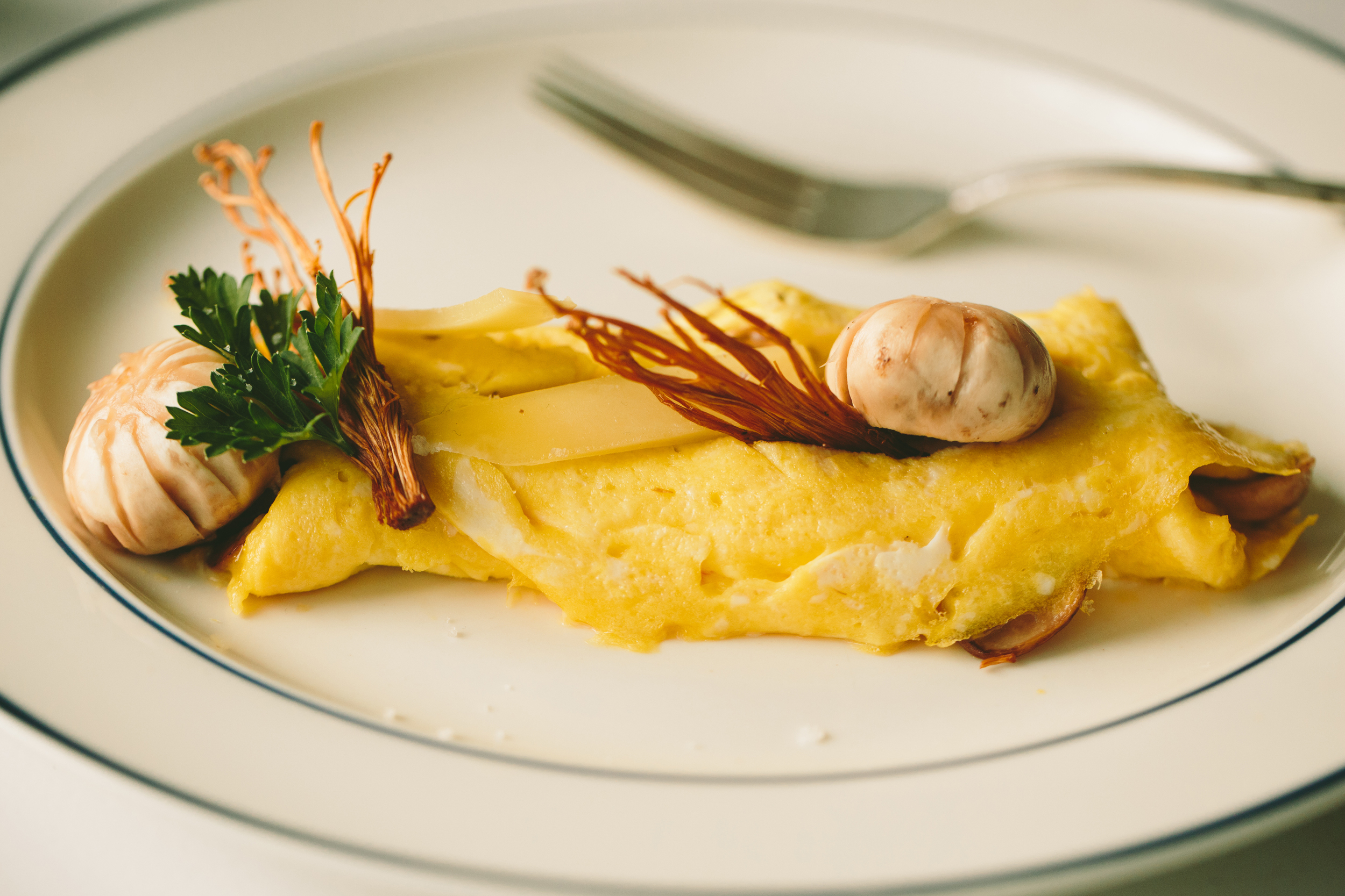 mushroom omelette. fines herbes, comte
