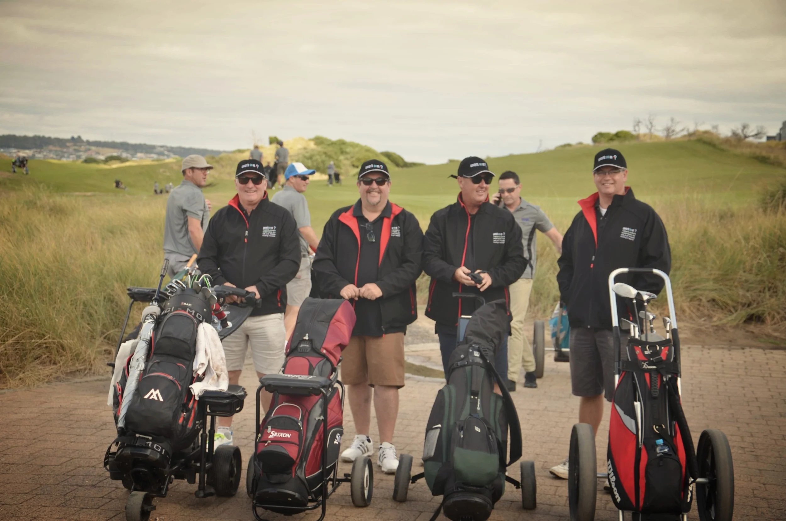 The app's representatives during the 'good luck, boys' moment before the game
