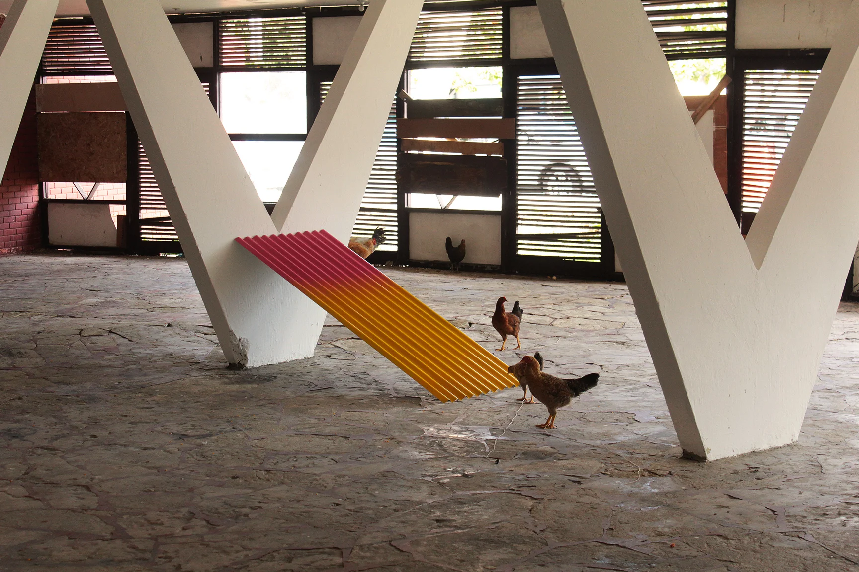 Ranchos, Planchas y Gallinas, 2016, en el Pabellón de Venezuela, Santo Domingo. Foto por José Morbán.