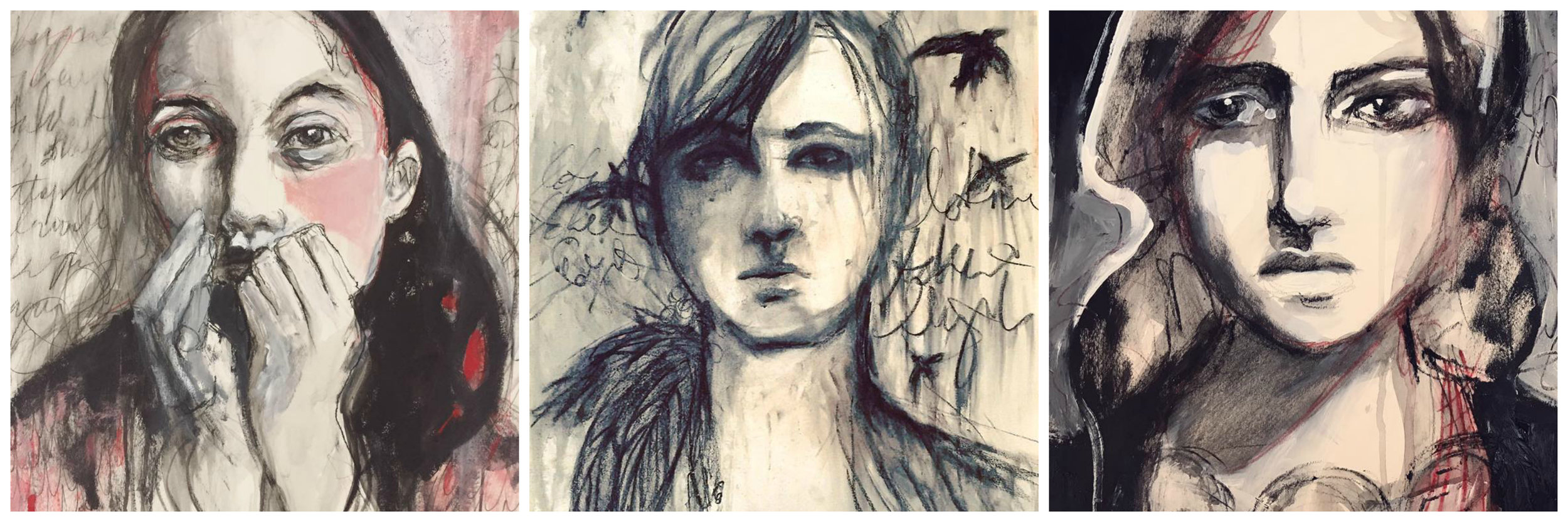 Examples of my expressive portraits done with simple materials.