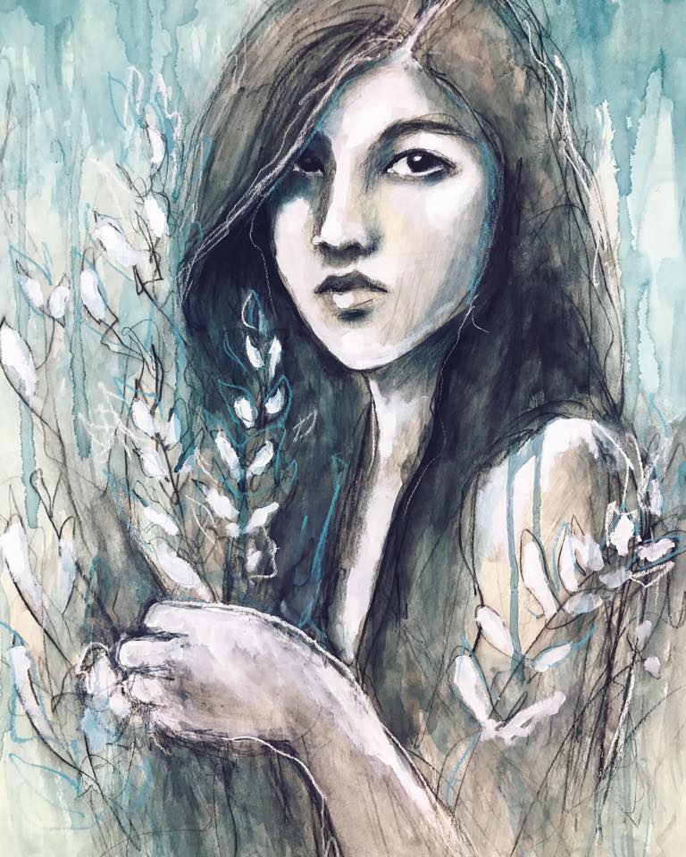 Portrait done in charcoal, graphite and acrylic paint