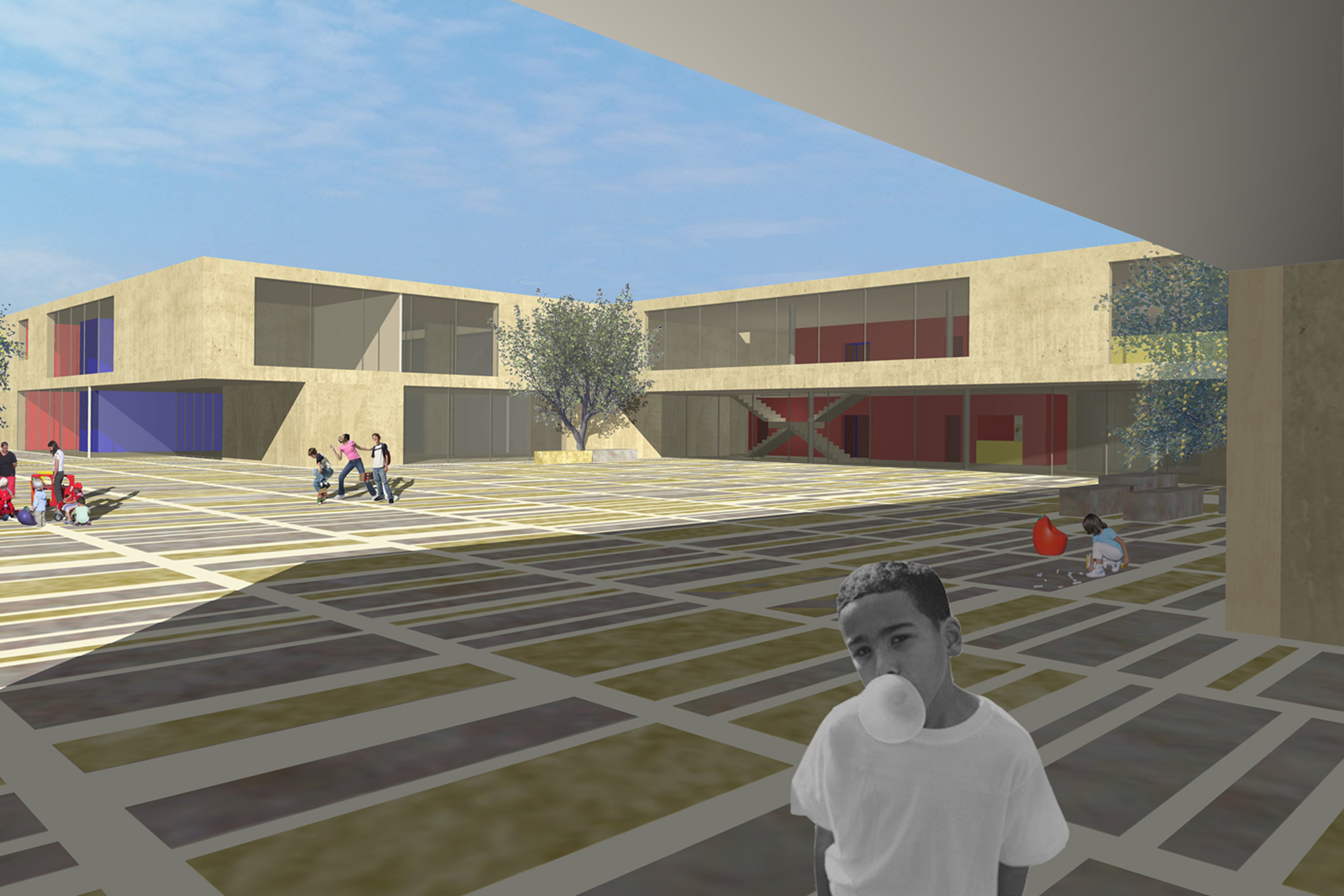 Polo Scolastico, Felino, Pr Il progetto si occupa della costruzione di un complesso scolastico costituito da due scuole e da una serie di edifici con funzioni accessorie. Si interviene compattando il più possibile gli edifici, arretrandoli rispetto