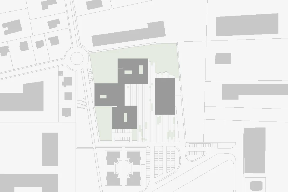School Complex, Felino, Pr The project deals with the construction of a school complex consisting of two schools and a series of buildings with ancillary functions. It involves (utilizzato presente) compacting the buildings as much as possible, moving them back over the street fronts and establishing a complex system of open spaces. The complex, highly homogeneous, is characterized by pure volumes that are arranged in accordance with the area’s main orientation; the buildings are shifted one against the other so as to clearly mark the system of entrances, paths and roads. The volumes feature openings at the entrances that are cut off at the emergency stairs outside, and are punctured at the level of the courtyards that become the "core" of the inner spaces. In the functional organization, the schools are distinct from the block containing all the ancillary functions: gym, cafeteria, auditorium, library, and administration offices. The isolated building contains the sports hall and an underground parking. Project (Competition) Date: 2004 Architects: Paolo De Benedictis, Glenda Flaim << change project >>