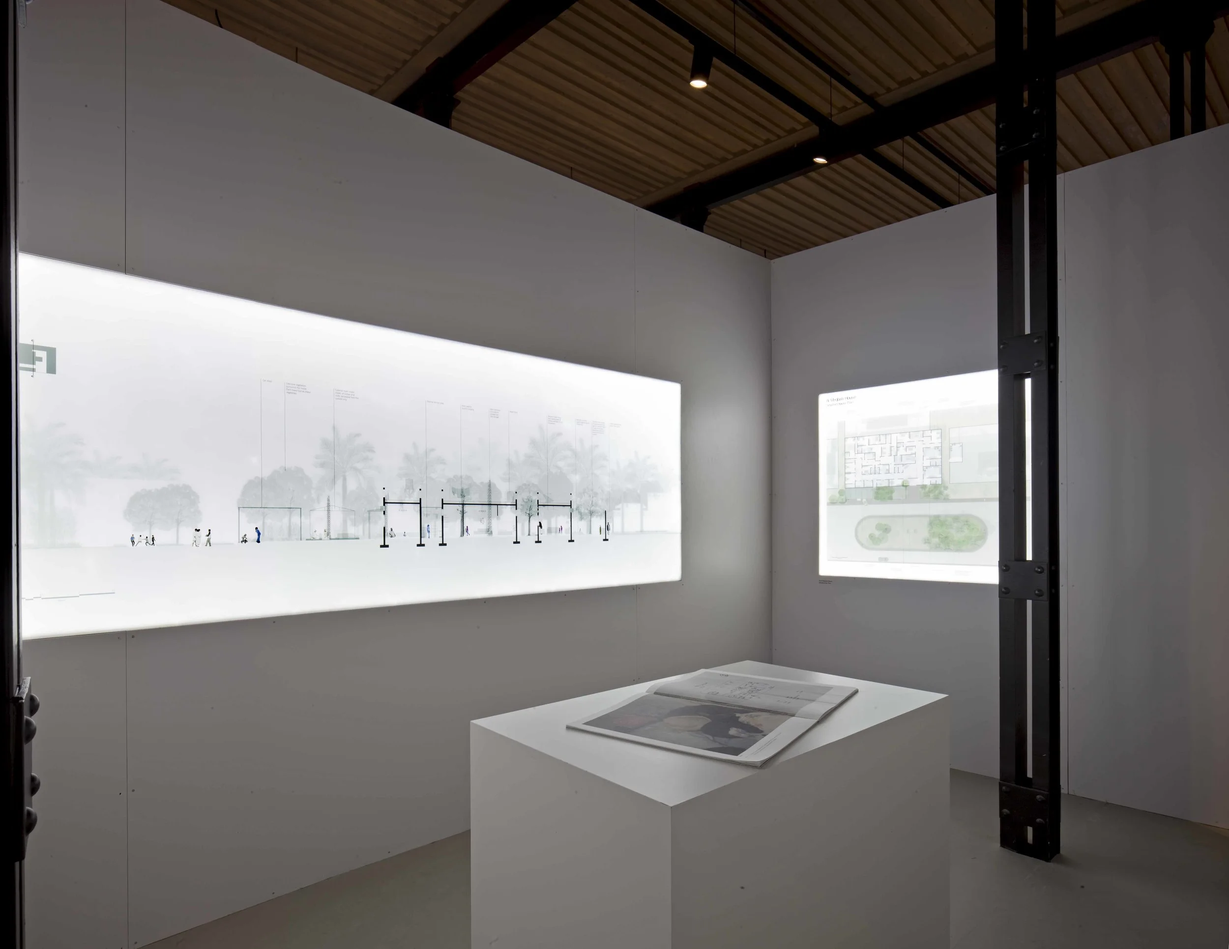 National Pavilion UAE, Arsenale, Venezia Architecture Biennale 2016 Competition first prize The building of the Sale d’Armi, the permanent pavilion of the United Arab Emirates, is a distinctive building from the 16th century that is characterized by an askew grid that follows both the longitudinal load bearing walls and the array of steel columns. The design succesfully creates a multi-layered dialogue between the project and the existing structure, from which it infers the geometric organization while maintaining a visual and physical space between the content and the container. A progression of solid and perforated metal partitions are artfully situated within the space of the pavilion so to create a course within the exhibition that is equally spatial and visual. Date: 2015 | 2016 Commissioner: Salama Bint Hamdam Al Nahayan Foundation Curator: Yasser Elsheshtawy Coordinating director: Laila Binbrek Exhibitions coordinator: Rand Abdul Jabbar Architect: Paolo De Benedictis Assistants: Emina Gauzanovic, Maria Angilecchia Structural Engineer: Luca Pulignano Photography: Alessandra Chemollo << change project >>