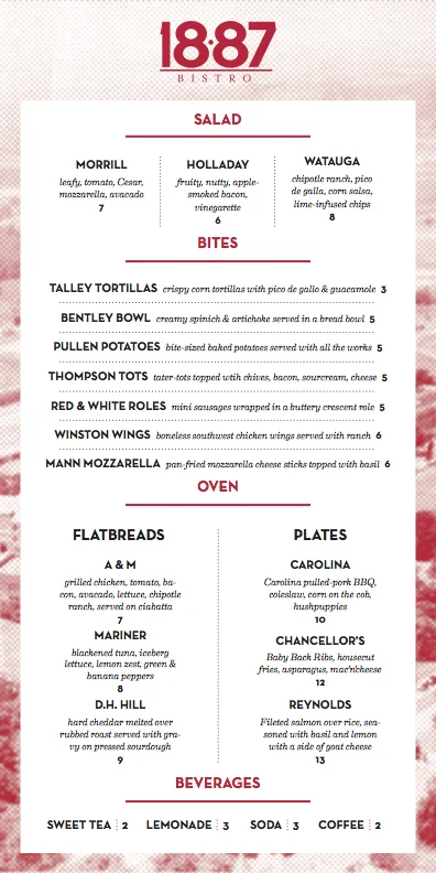 Menu Design for 1887 Bistro