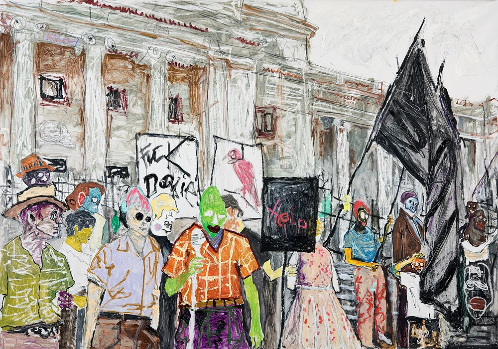 Farley Aguilar The Protest , 2015 Oil on linen 61.5 x 87.5 inches
