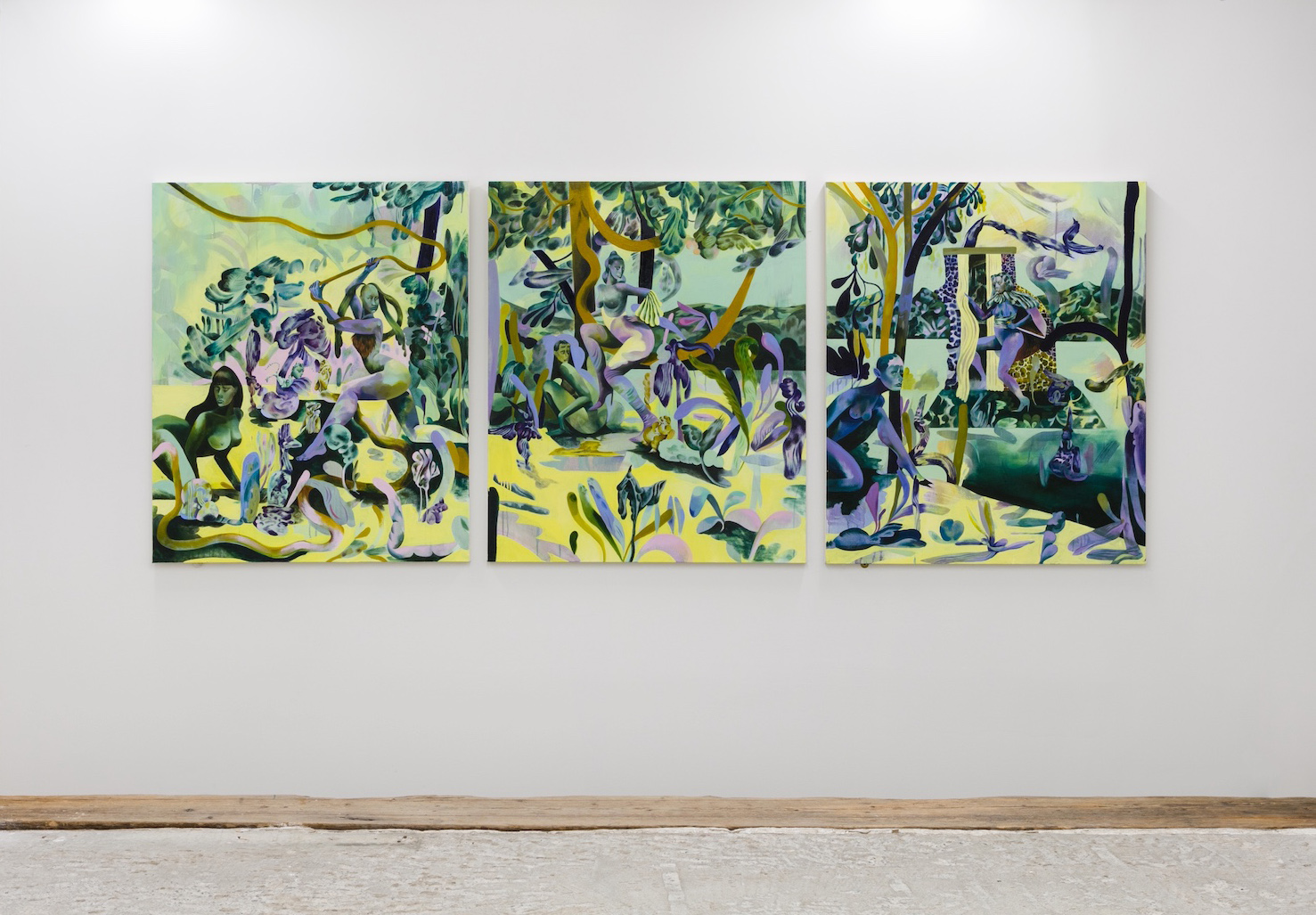 Jessie Makinson Trickster Chic , 2018 Oil on canvas Triptych each piece measures 47.25 × 39.375 inches (120 × 100 cm)