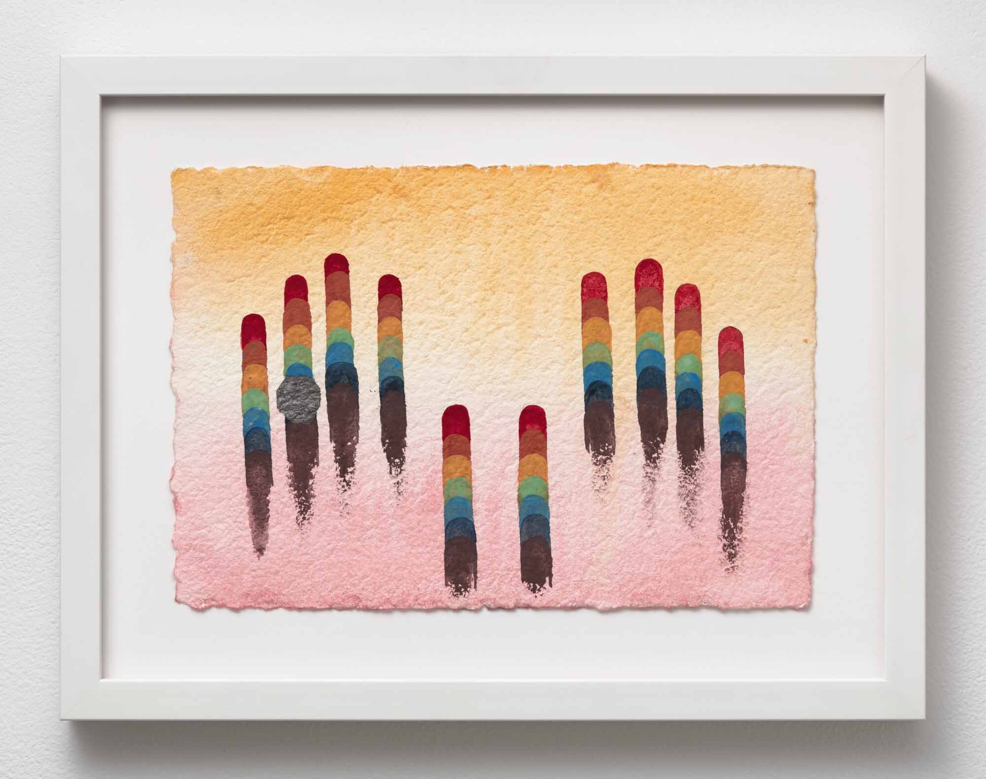 Graphite Year, 2019 Graphite, cochineal, ochre, limonite, malachite, azurite, indigo, and caput mortuum on paper 9x12”