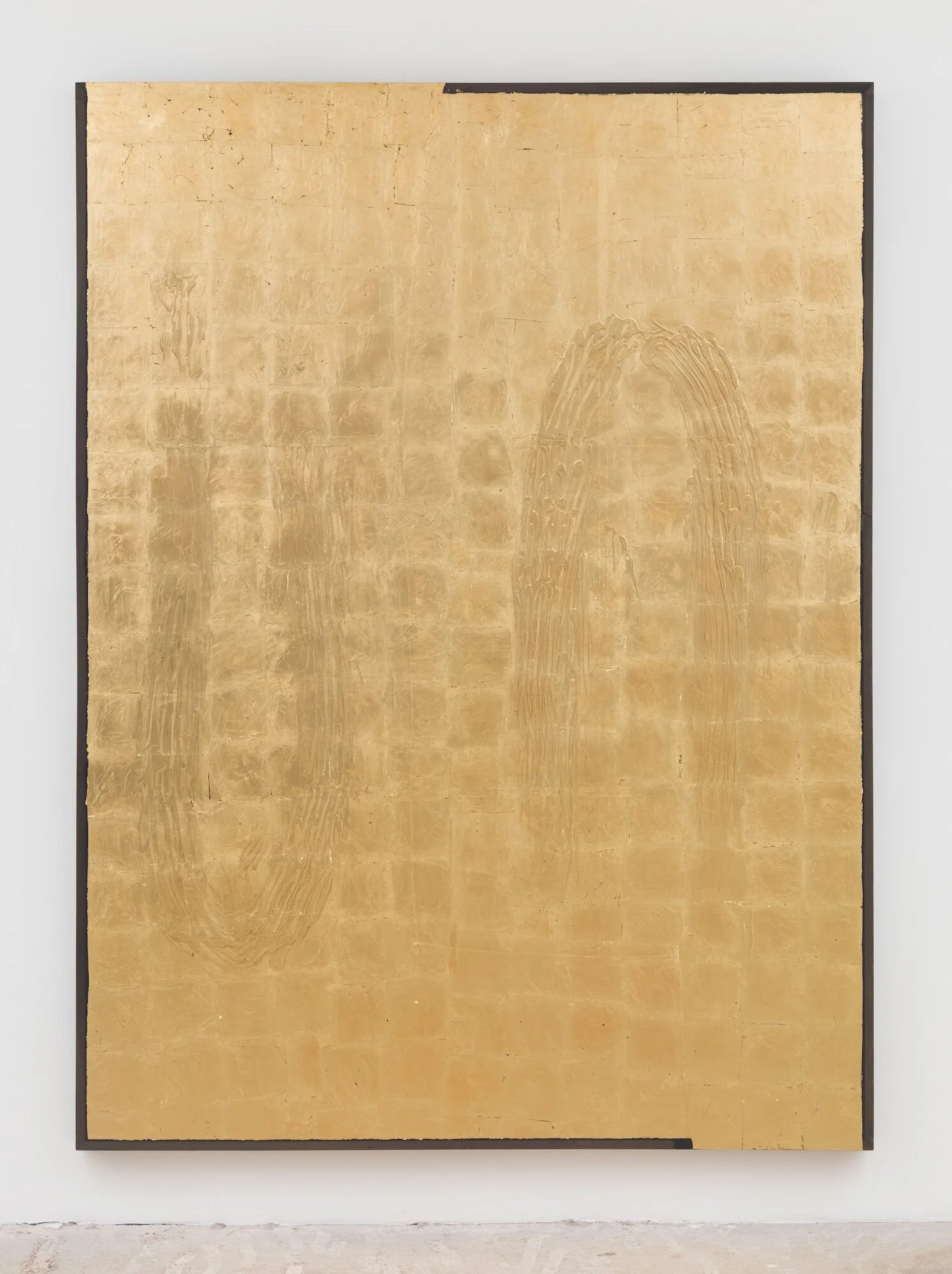 Gilded (Flipped Visions) , 2019 Acrylic medium on fabric, gold leaf, poplar 94 x 70 x 2.5 inches