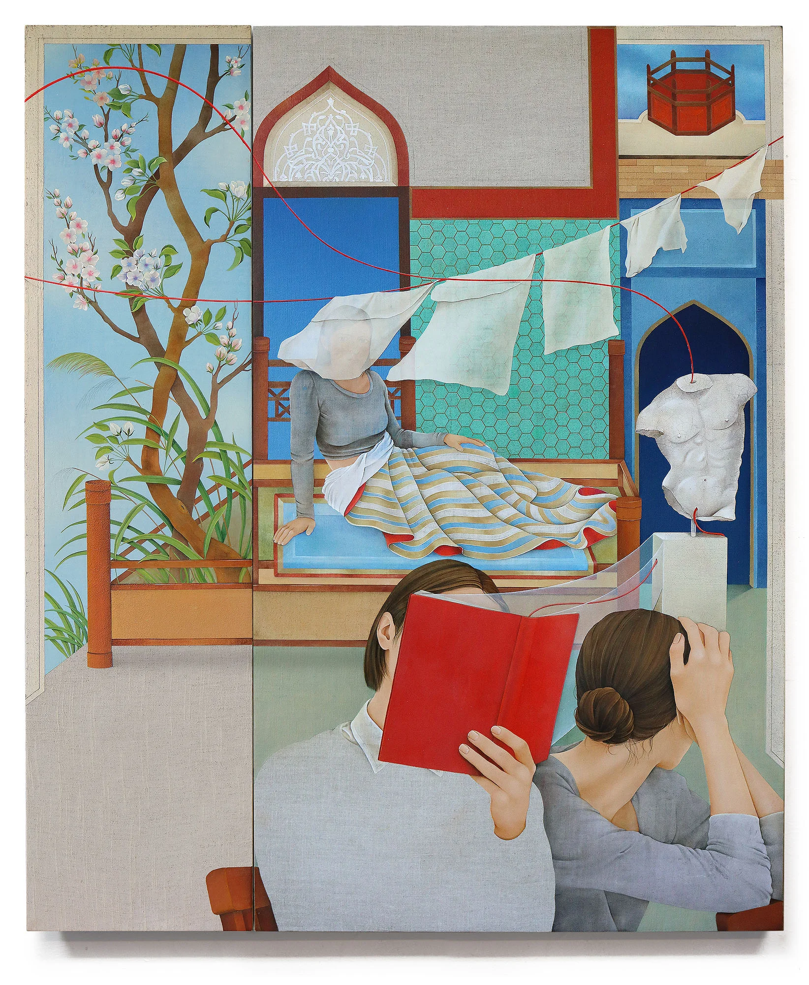 Arghavan Khosravi Heaven Is A Place , 2018 Acrylic on linen canvas on wood panels Two panels: 41.5× 34.5 inches
