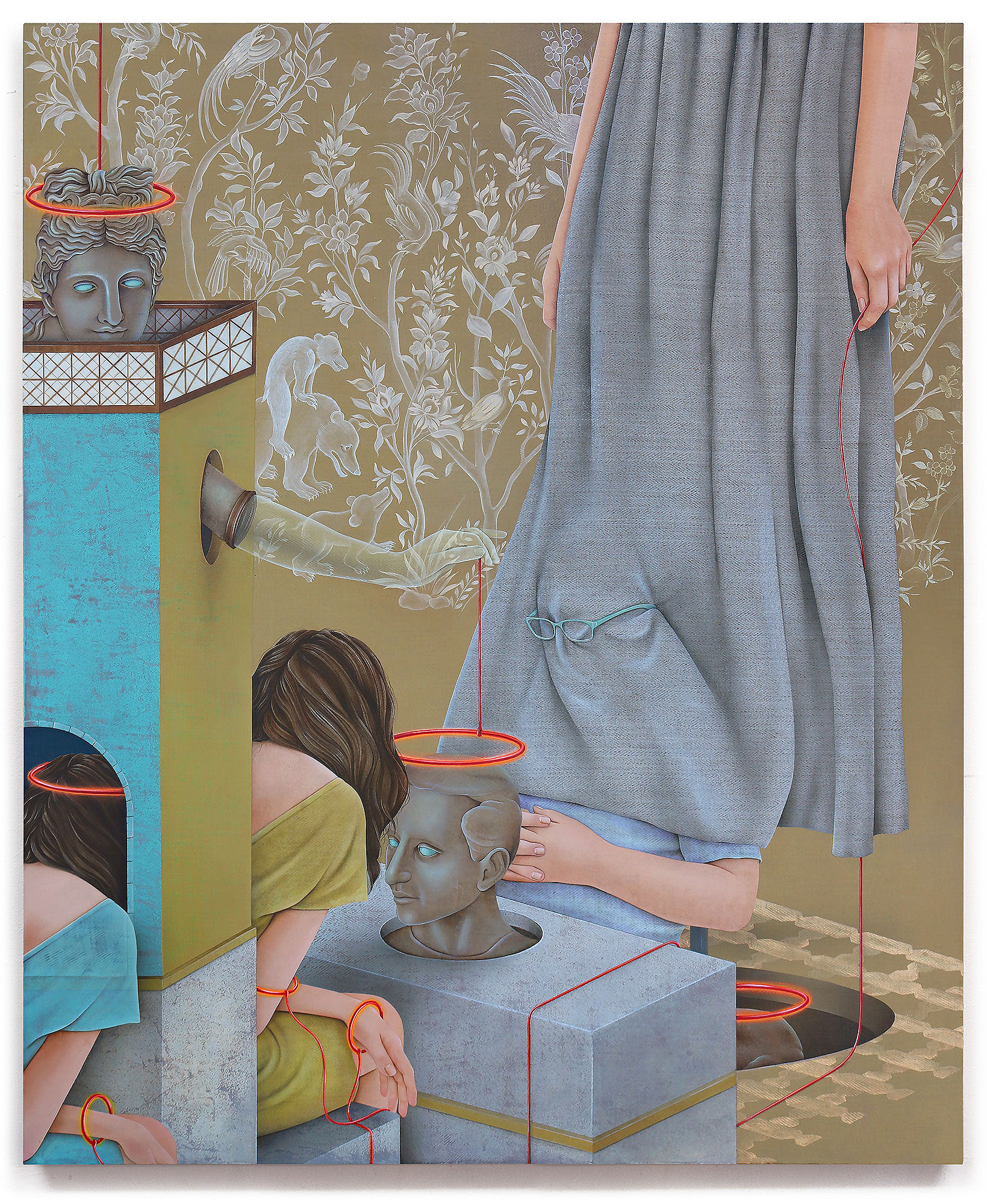 Arghavan Khosravi Ascension , 2018 Acrylic on herringbone linen canvas mounted on wood panel 39.5 x 32.5 inches