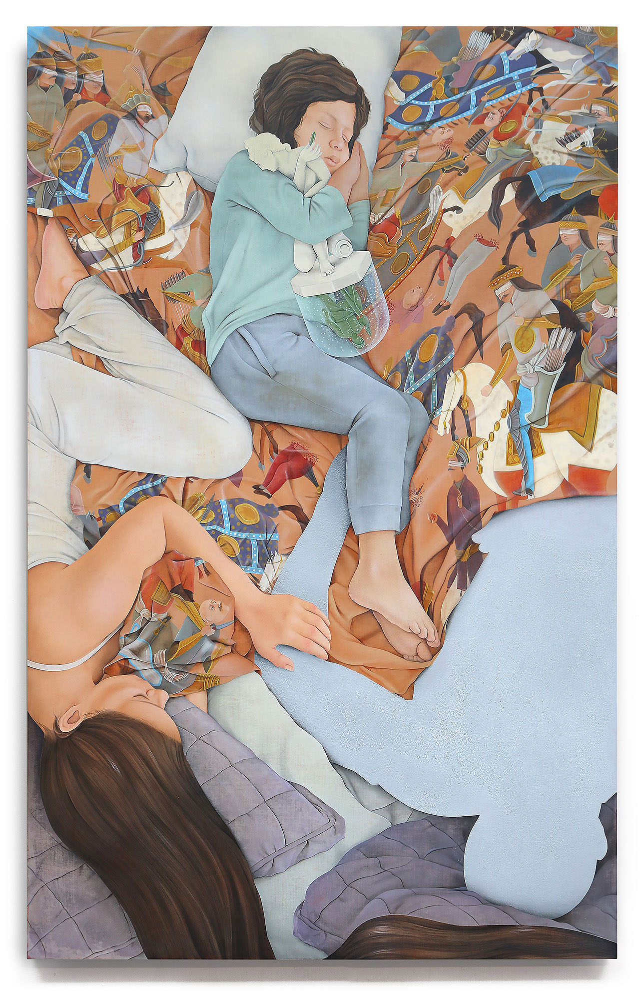 Arghavan Khosravi A Family Portrait (Childhood Memories) , 2019 Acrylic on found textile mounted on wood panel 42.5 x 27 inches