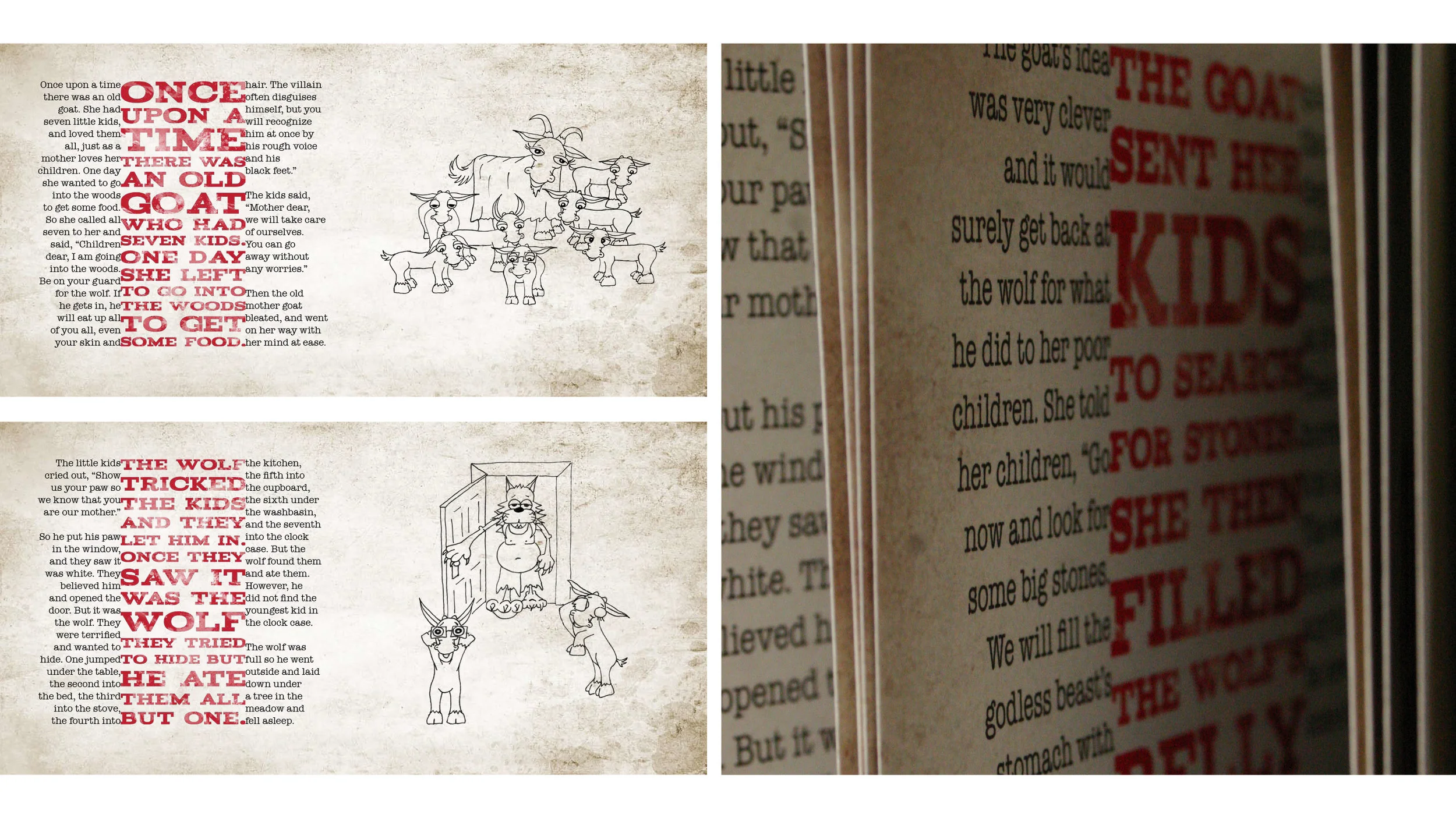 spreads and detail from The Three Billygoats Gruff,&nbsp;designed by Jeff Raulie