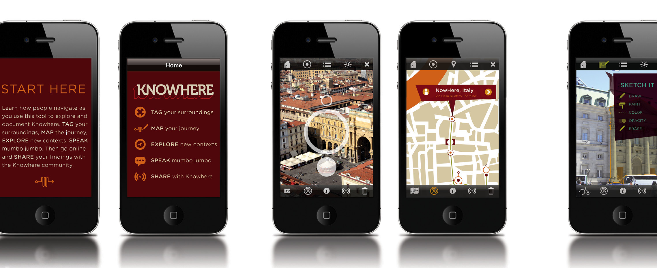 category screens in the iPhone app provide access to different ways of tagging, mapping, and exploring wayfinding ideas.