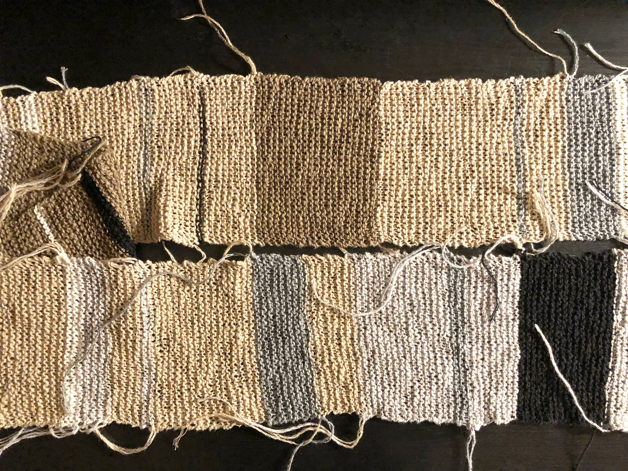 The overall finished scarf measured twelve-feet in length, with each stitch representing two seconds, each row mapping a full minute.