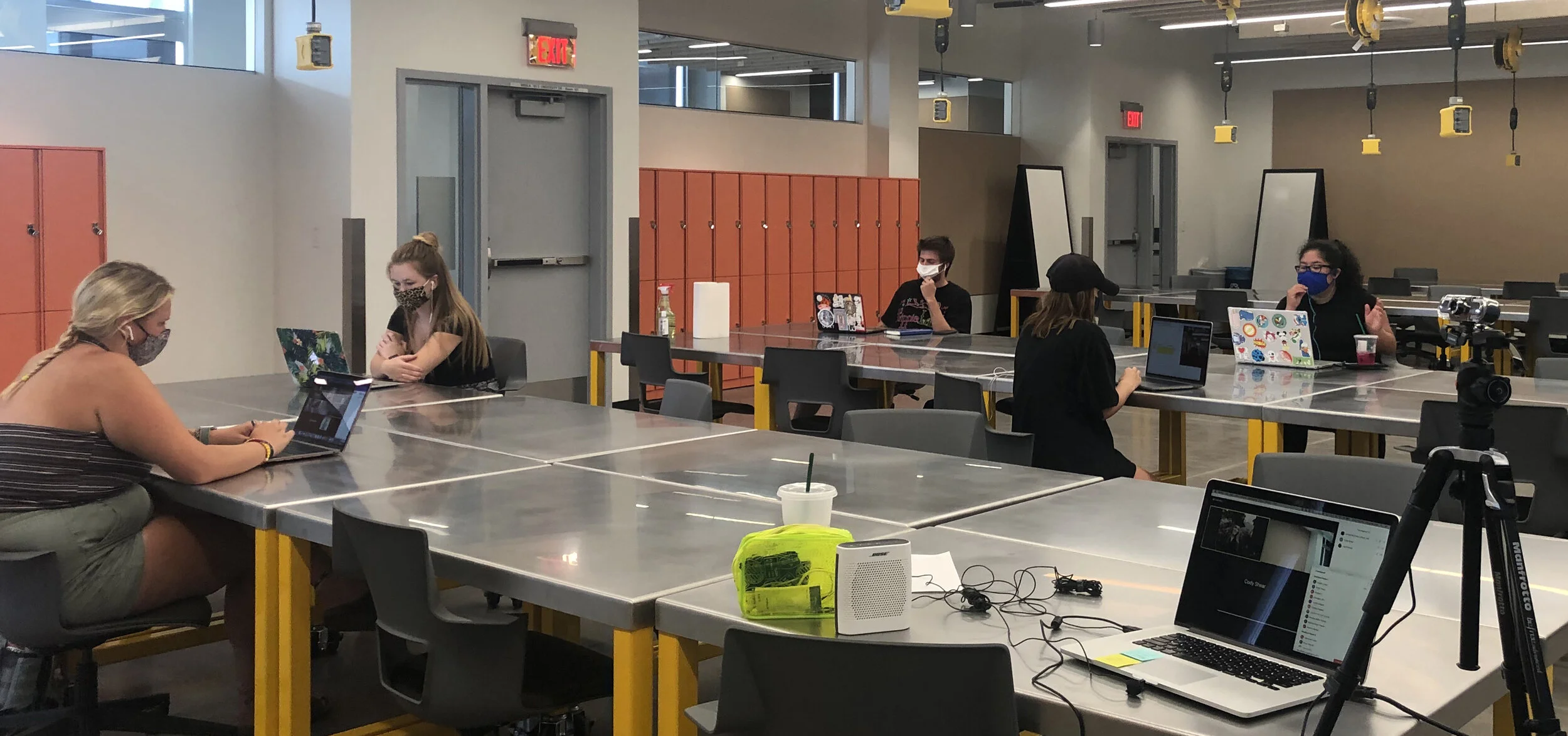 design school students attending class in-person while most of their classmates attend via Zoom at Arizona State University, fall 2020