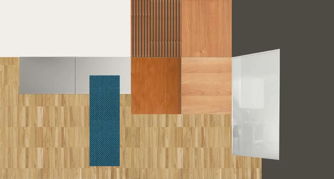 Look & Feel: la palette dei materiali e dei colori scelta per il restying, con gli abbinamenti tra esistente e nuovo.