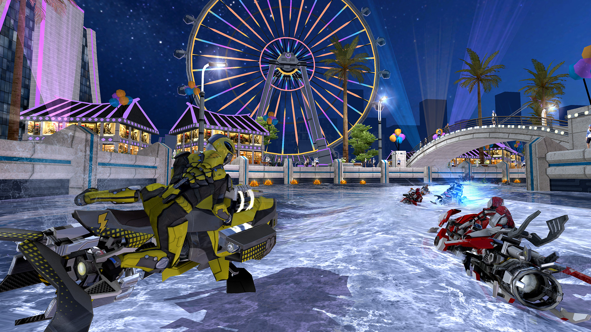 Set pieces like the Ferris wheel are placed where they'll make the most visual impact.