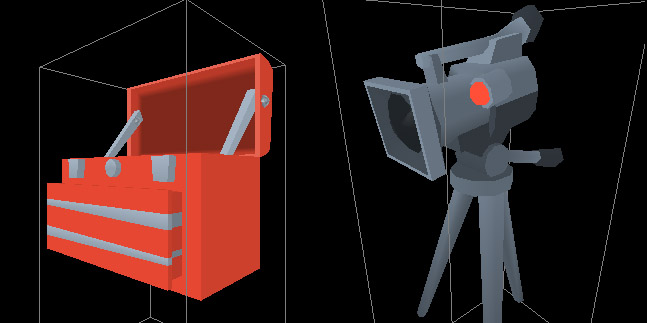 Examples of flat-shaded props that are completely vertex colored