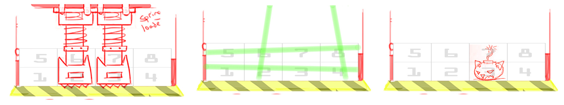 Placement of traps on a 4x2 "grid".