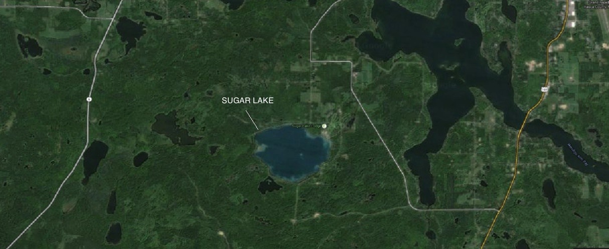 Even from a satellite Sugar Lake stands out from neighboring lakes.
