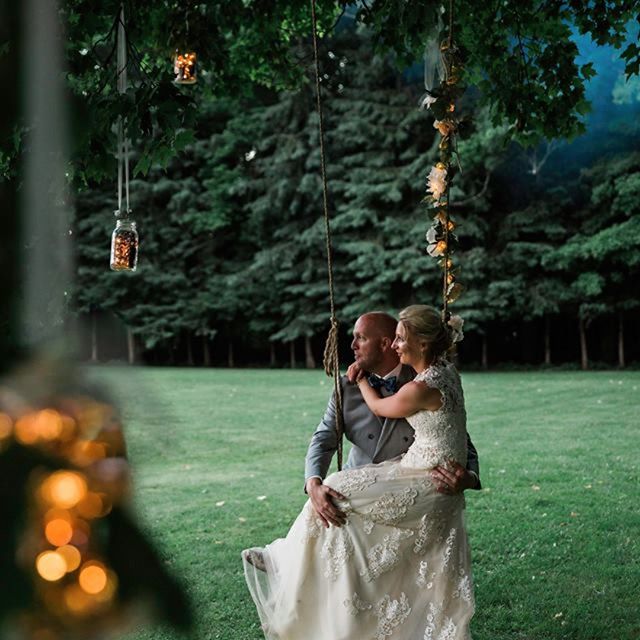 Jenna and Joe swinging from the old maple tree at Sugarcrest.  #sugarcrest, #lakewedding, #jennaandjoewedding, #treeswing, #vacationrental,