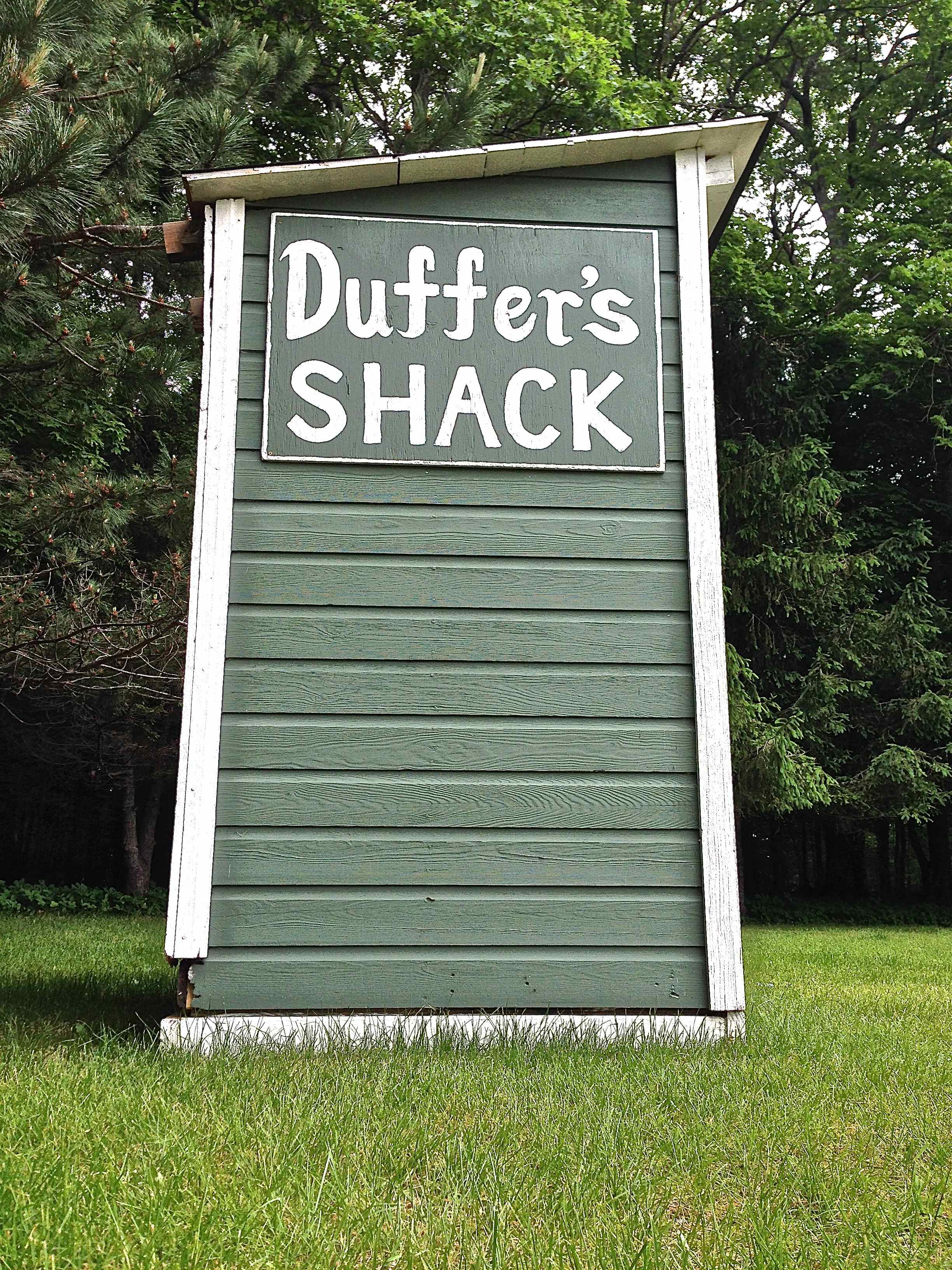 The iconic Duffer's Shack (refurbished outhouse), is your pro shop and starter shack all-in-one. This is where you grab your club and ball and prepare for fun. Picture is taken from first tee box.