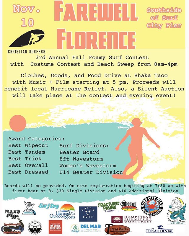 Tomorrow will be an epic way to give back to this wonderful community of ours. Come hang, come surf, come cheer, come high five! See ya on the beach 🤙🏽🤙🏽🤙🏽 #surf #shred #laugh