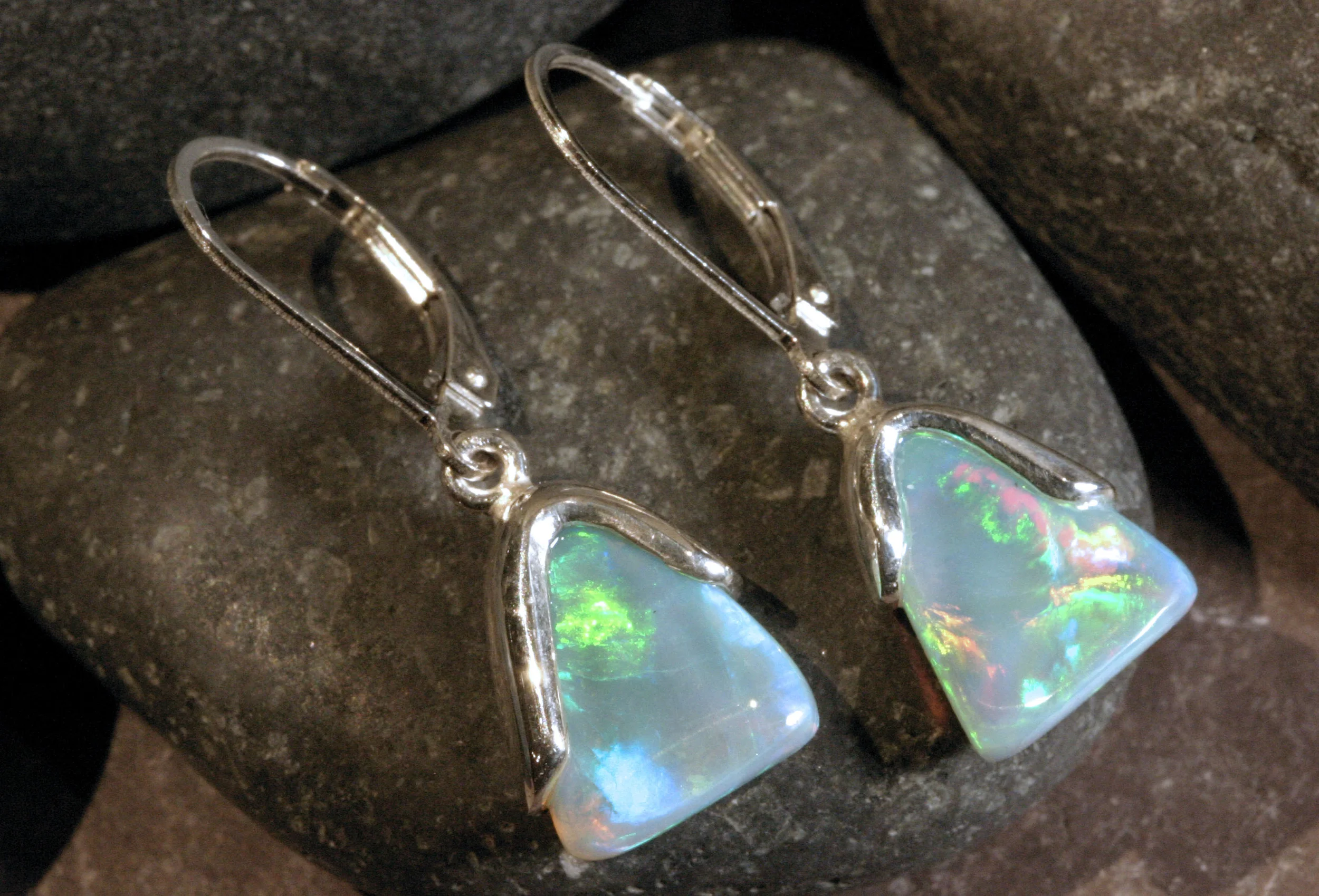 Sterling silver Ethiopian opal earrings