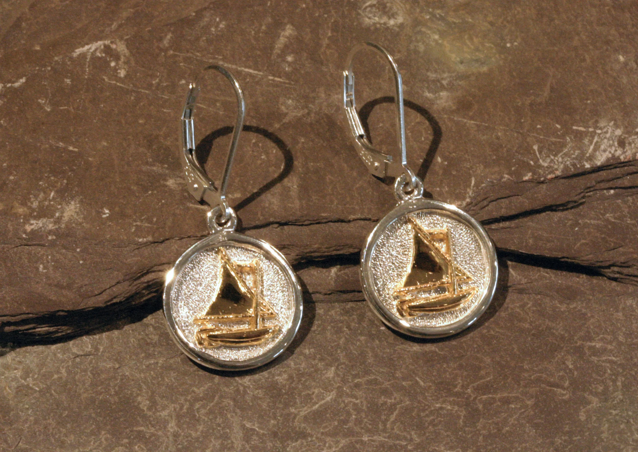 Sterling silver & 14K gold sailboat earrings