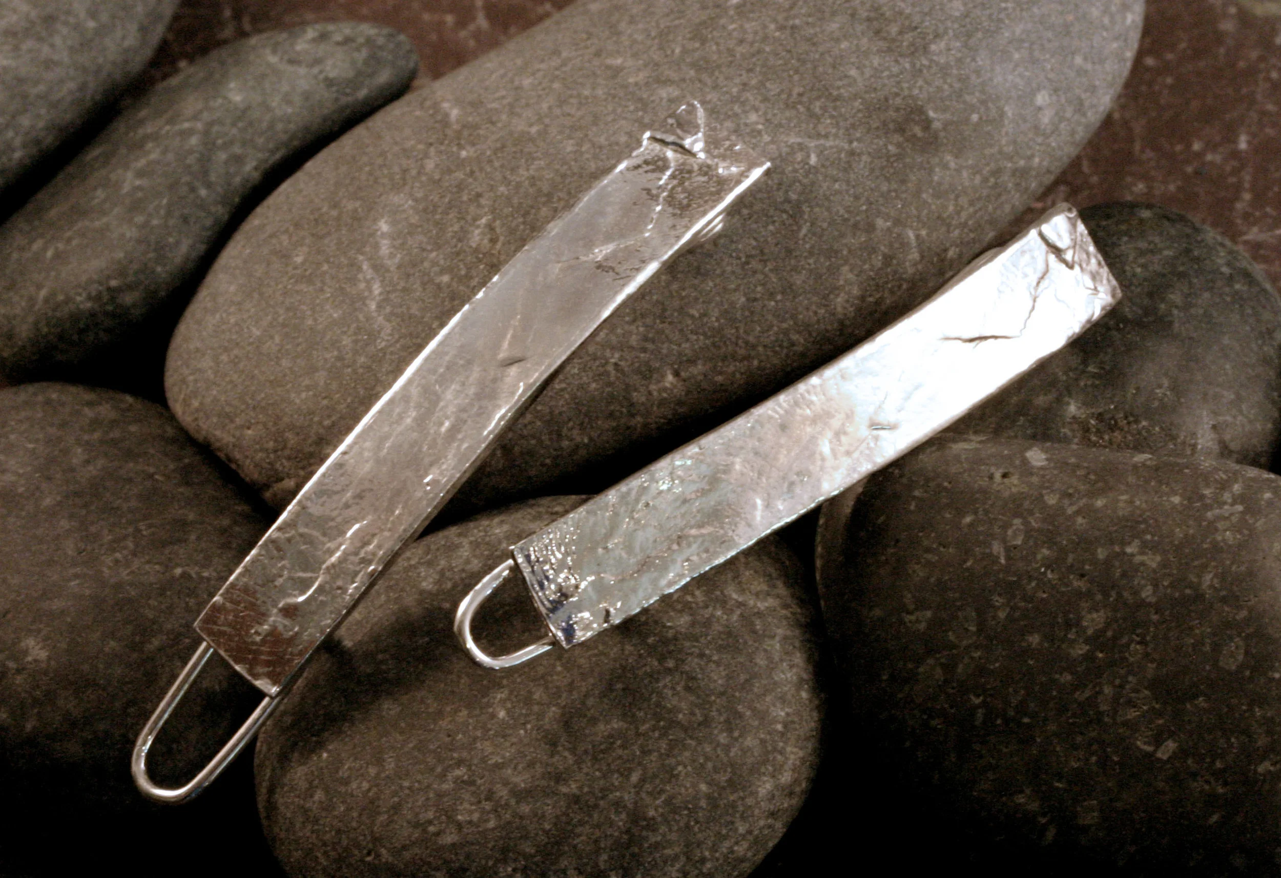 Sterling silver hair barrettes with a slate stone texture