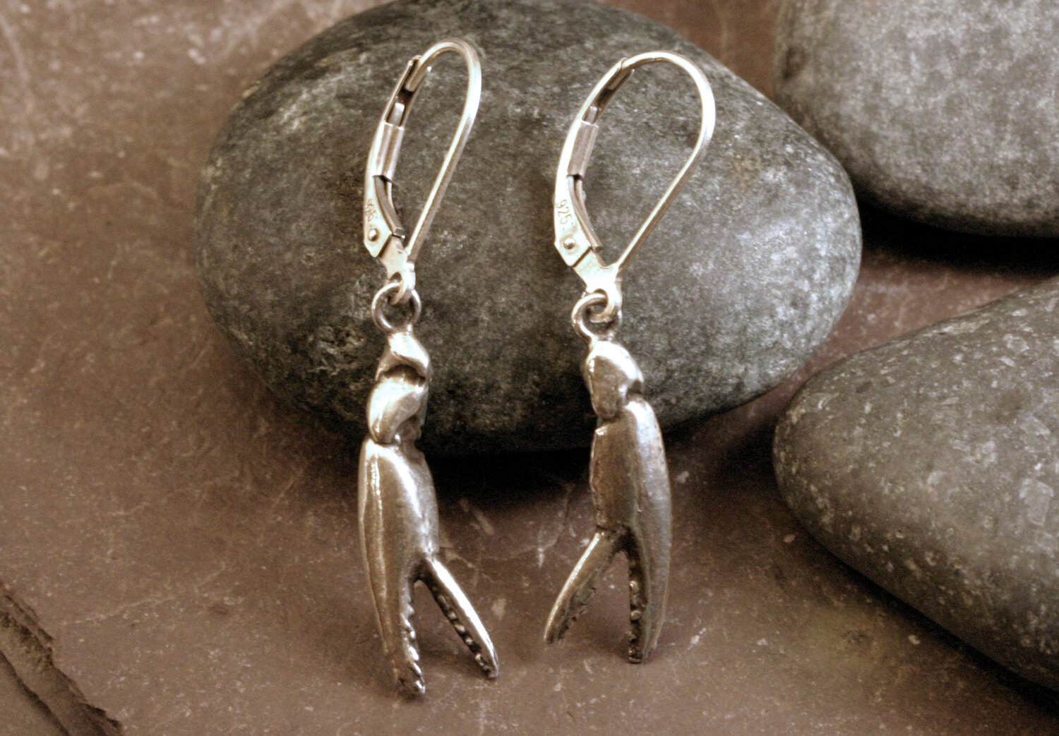 Sterling Silver Lobster Claw Earrings Oxidized — Designs By S&R