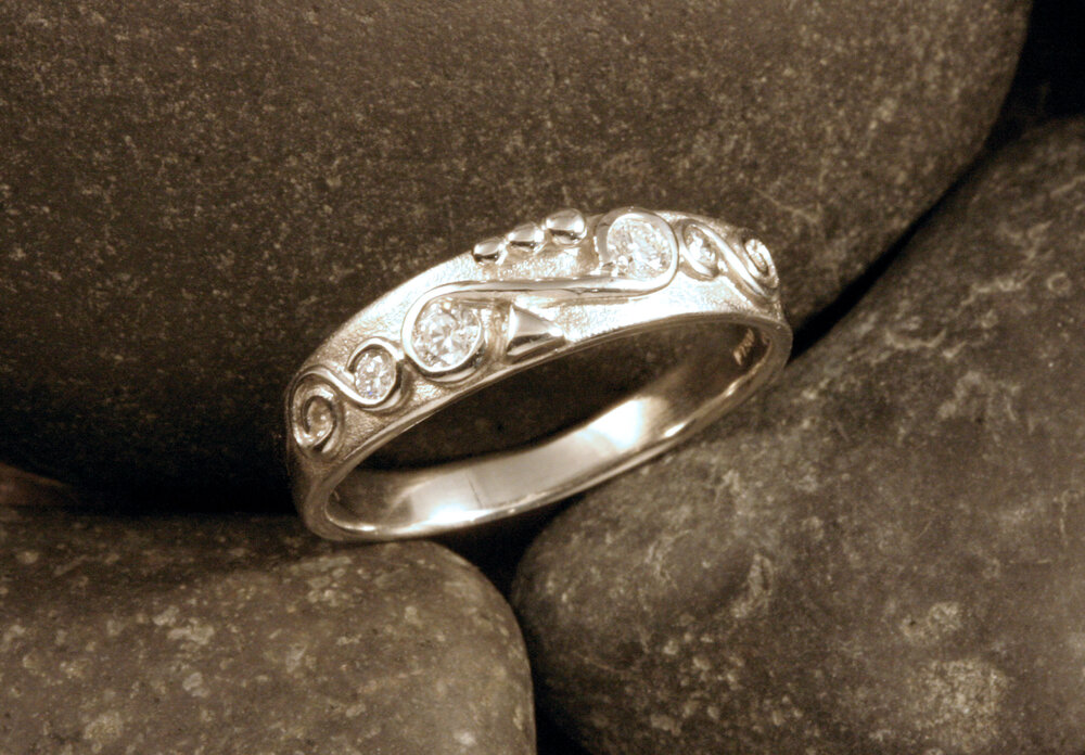 Silver Engraved Ring Mens Band Wave Pattern Ring Geometric 