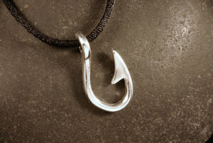 Fish Hook Pendant, Sterling Silver or Bronze, Multiple Sizes — Designs By  S&R